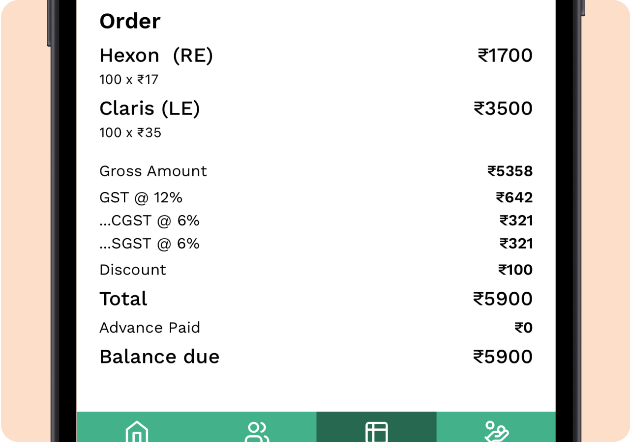 Asira Optician App - Automatic GST calculation